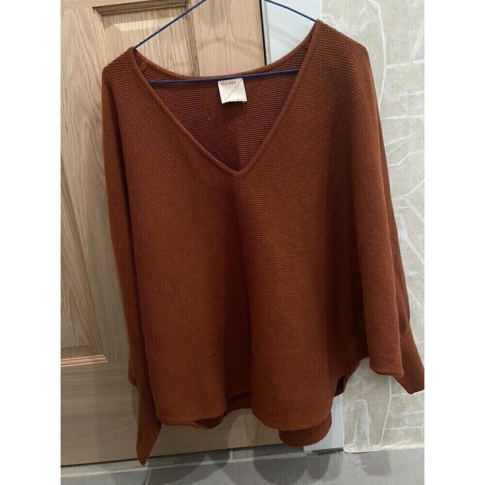 Kerisma Sweater Adult Rust Orange V-Neck Poncho Pullover Dolman Women's M/L